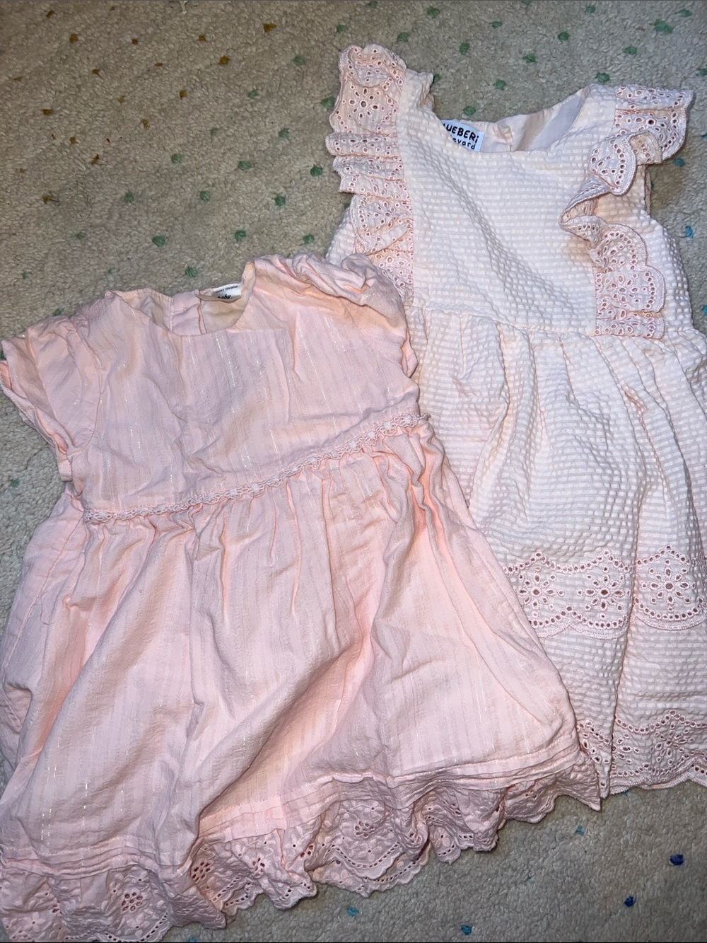 Blueberi Boulevard Pink Seersucker Stripe with Eyelet Flutter Sleeve Dress